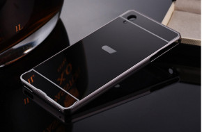 Луксозен алуминиев бъмпър с огледален гръб за Sony Xperia M4 Aqua E2303 черен
